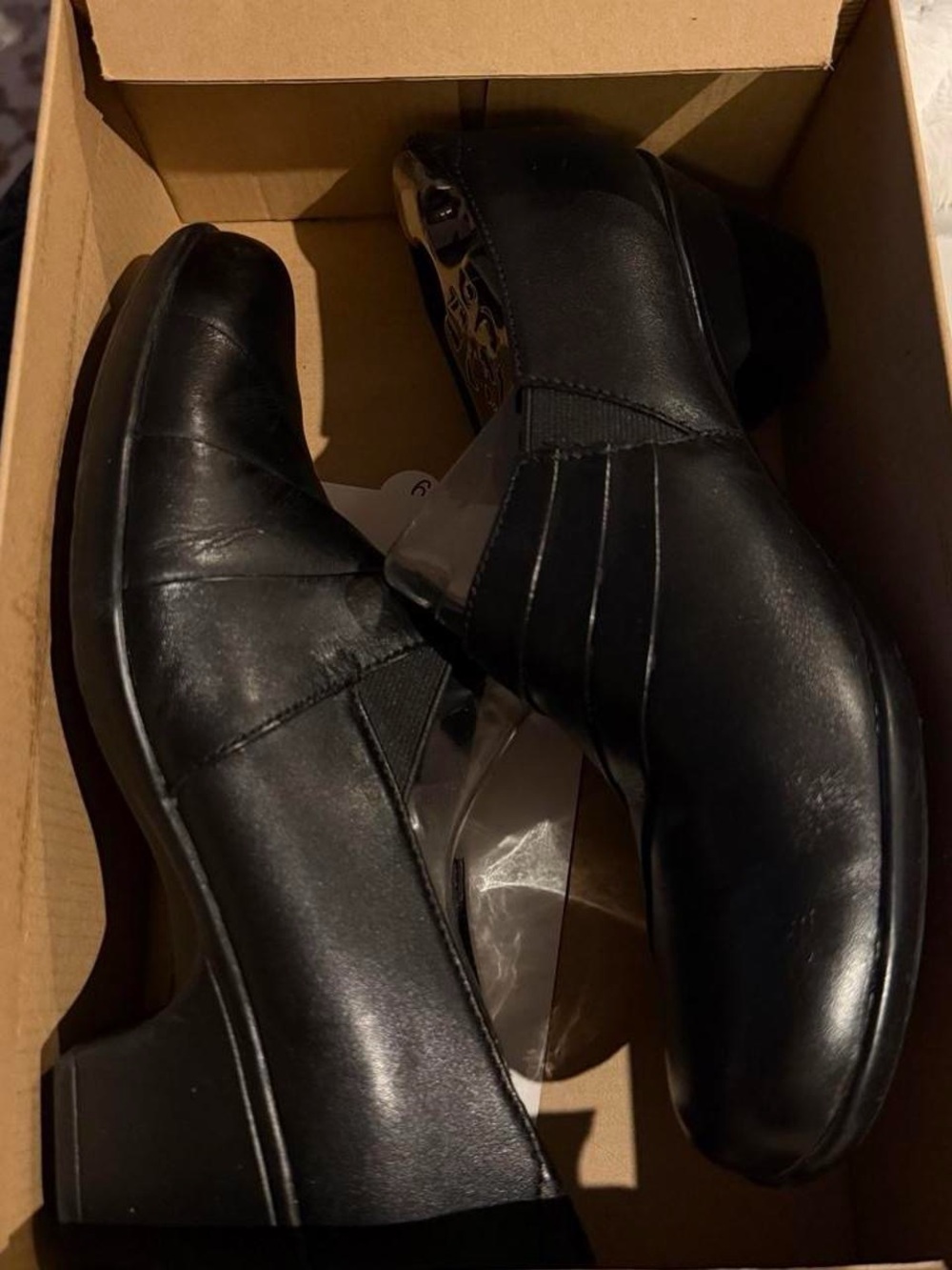 Clarks Black Leather Elastic-Side Low Heel Loafers